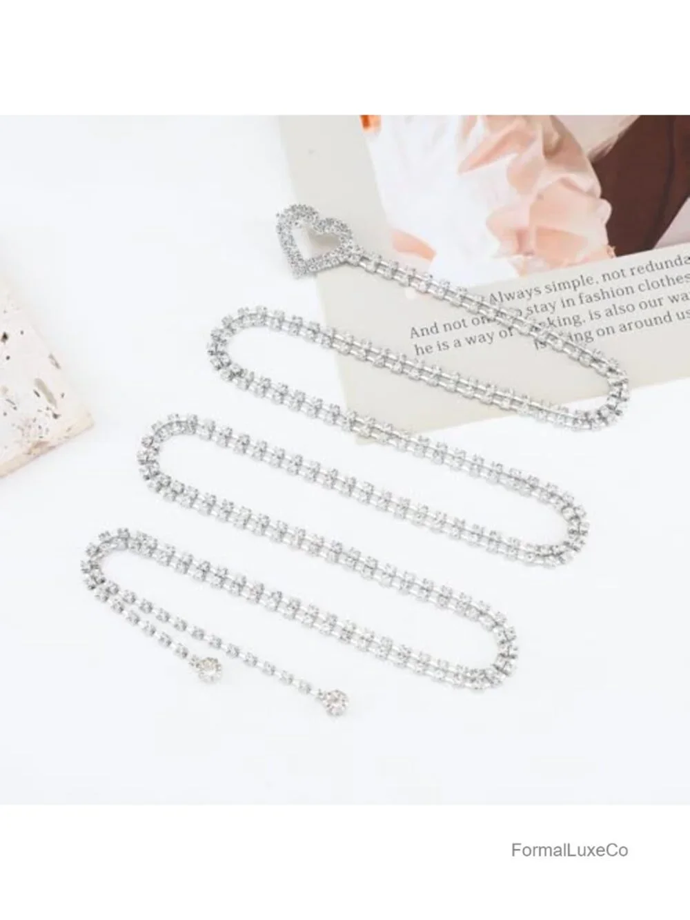 2 Rhinestone Crystal Chain Belts for Women Sparkle Thin Waist Belts